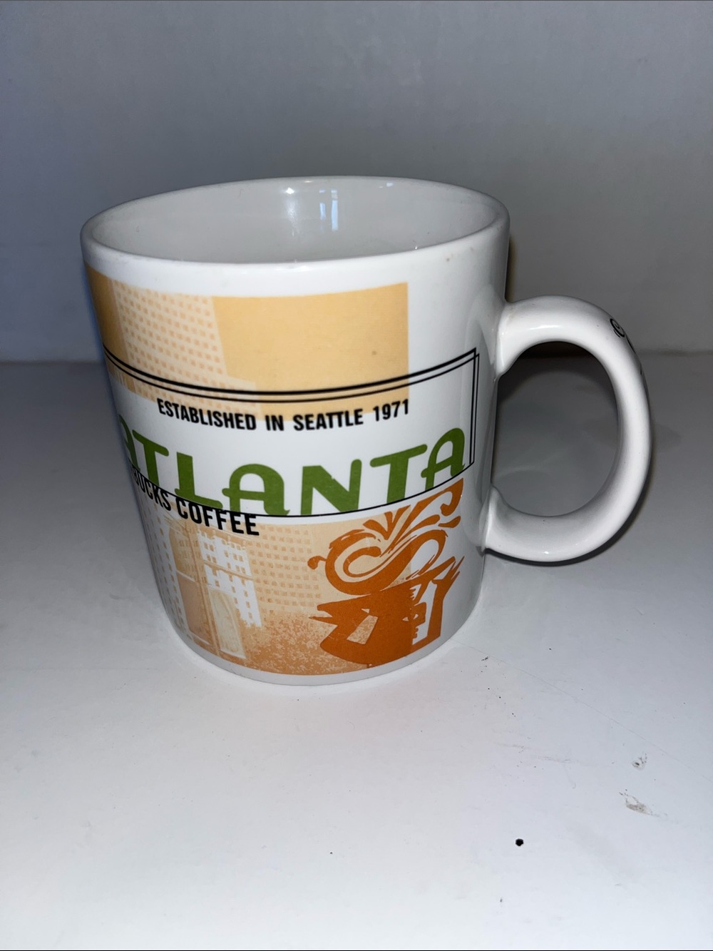 Starbucks Atlanta Ceramic Mug in White, Green and Orange